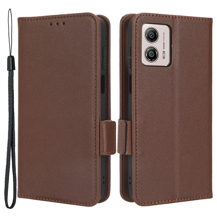 For Motorola Moto G73 5G PU Leather Dual Magnetic Clasp Phone Cover Wallet Stand Litchi Texture Phone Case - Brown