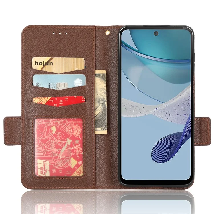 For Motorola Moto G73 5G PU Leather Dual Magnetic Clasp Phone Cover Wallet Stand Litchi Texture Phone Case - Brown