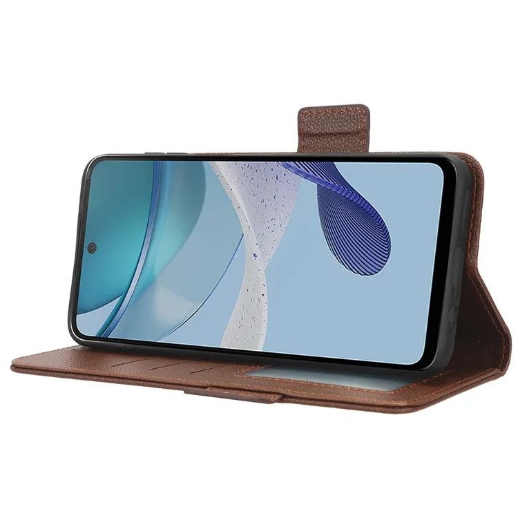 For Motorola Moto G73 5G PU Leather Dual Magnetic Clasp Phone Cover Wallet Stand Litchi Texture Phone Case - Brown
