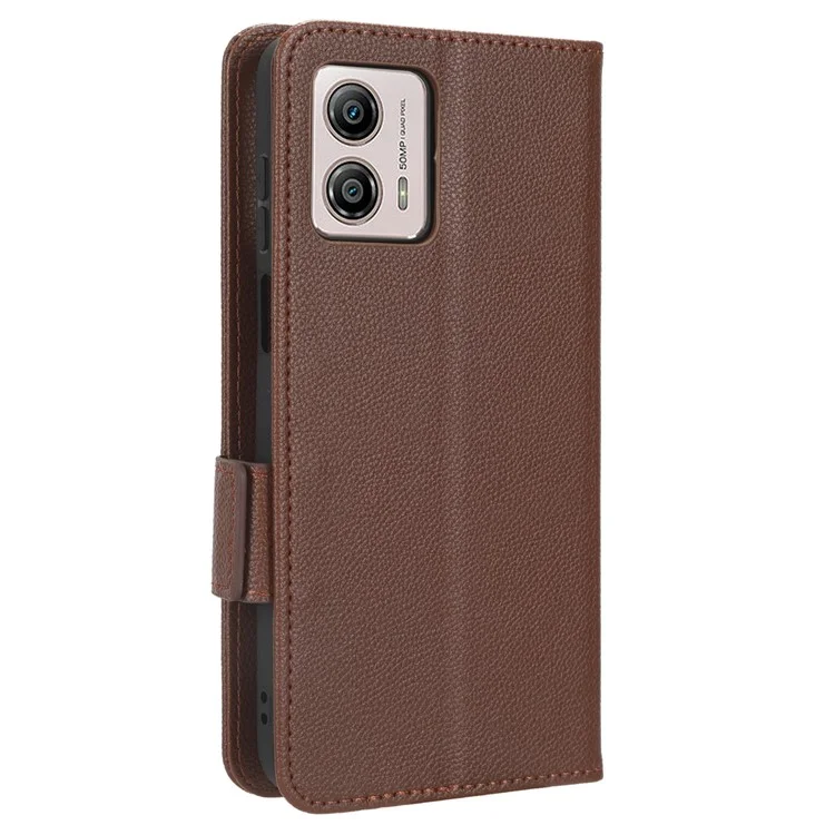 For Motorola Moto G73 5G PU Leather Dual Magnetic Clasp Phone Cover Wallet Stand Litchi Texture Phone Case - Brown