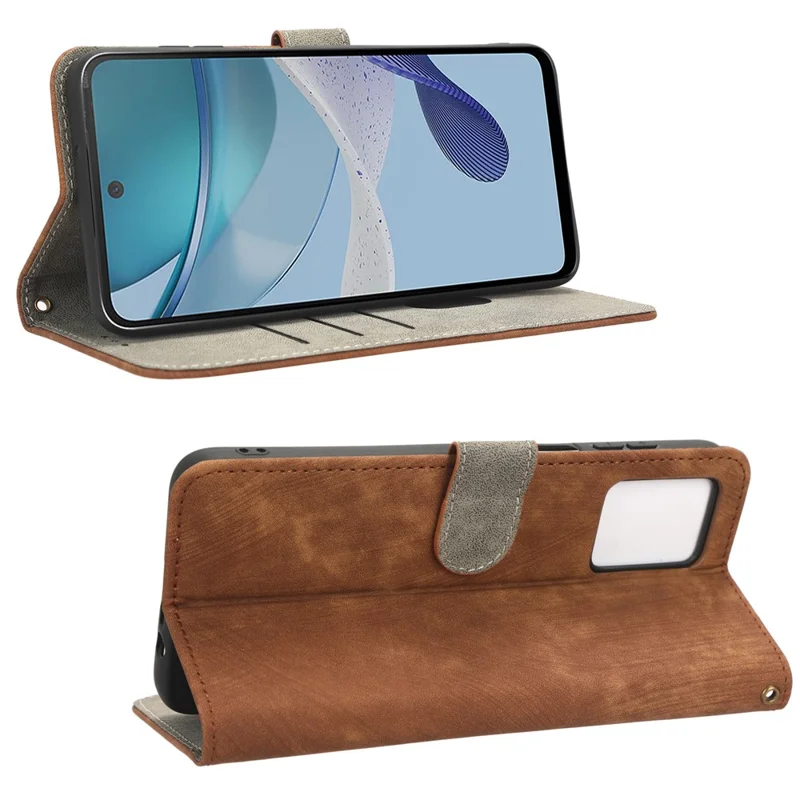 For Motorola Moto G73 5G Shockproof Cell Phone Cover Leather Phone Case Phone Stand RFID Blocking Wallet - Brown