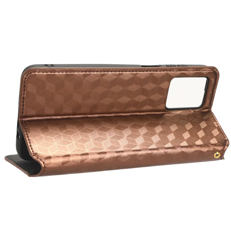 For Motorola Moto G73 5G Imprinted Rhombus Phone Case Pattern PU Leather Wallet Stand Cover - Brown