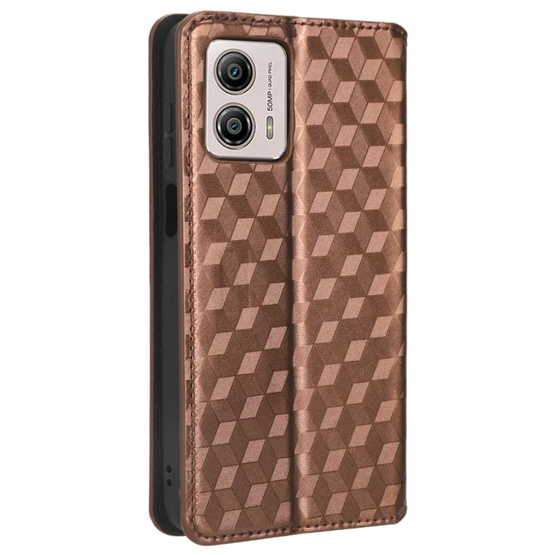 For Motorola Moto G73 5G Imprinted Rhombus Phone Case Pattern PU Leather Wallet Stand Cover - Brown