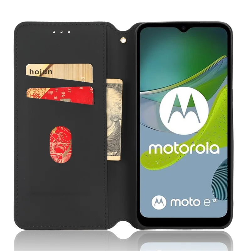 For Motorola Moto E13 4G Shockproof Phone Case Imprinted Rhombus Pattern PU Leather Wallet Stand Cover - Brown