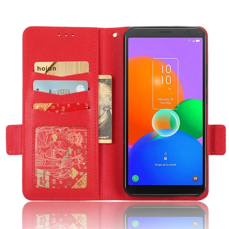 Для TCL 403 Litchi Texture Mobile Phone Cover Wallet Stand PU Leather Dual Magnetic Clasp Phone Case - Red