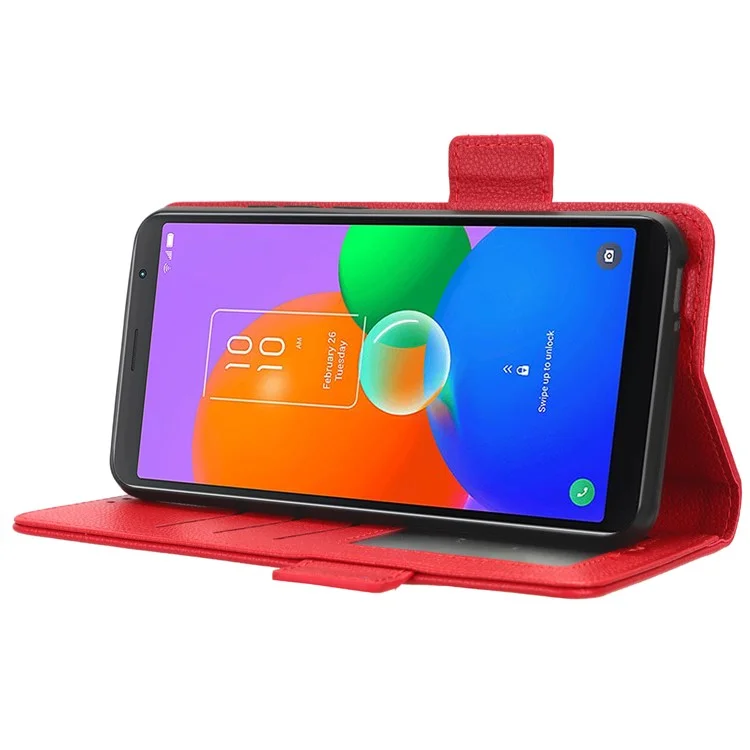 Для TCL 403 Litchi Texture Mobile Phone Cover Wallet Stand PU Leather Dual Magnetic Clasp Phone Case - Red