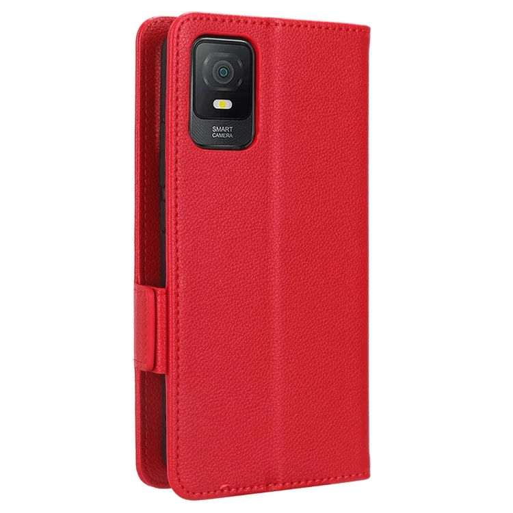 Для TCL 403 Litchi Texture Mobile Phone Cover Wallet Stand PU Leather Dual Magnetic Clasp Phone Case - Red