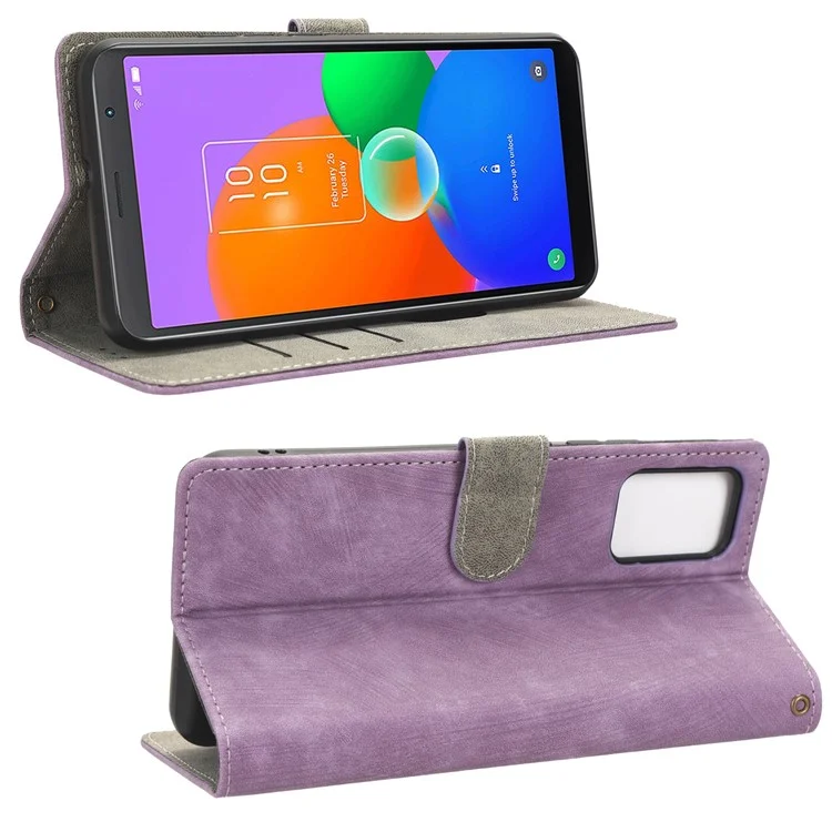 Für TCL 403 Wallet Phone Flip Cover Lederetui Handyhülle Telefonständer mit RFID-Blockierfunktion - Lila