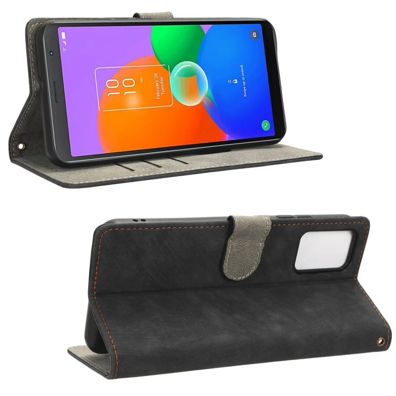For TCL 403 Wallet Phone Flip Cover Leather Phone Case Phone Stand Shell with RFID Blocking Function - Black