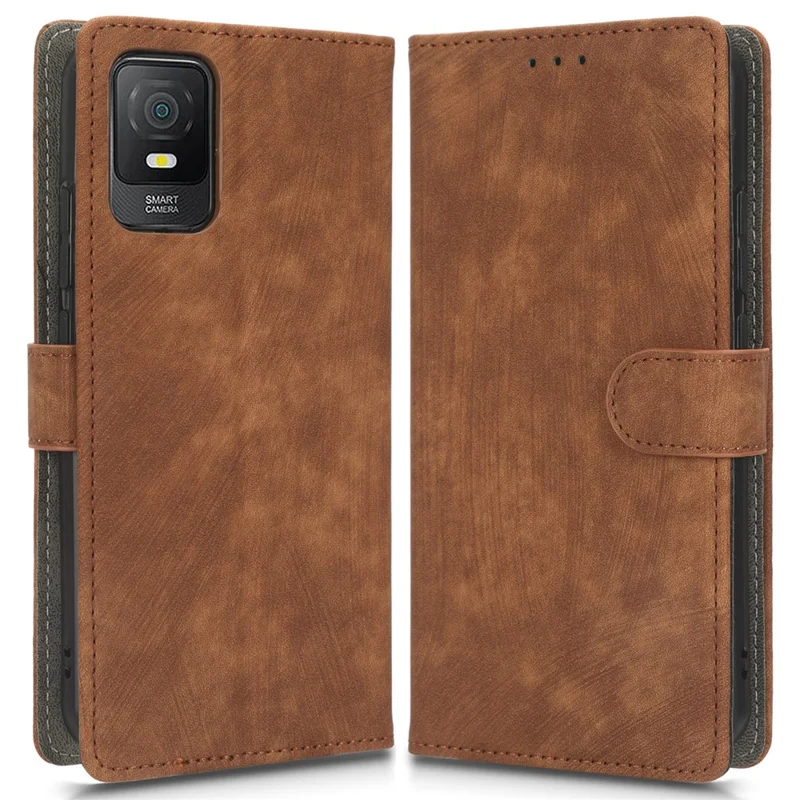 For TCL 403 Wallet Phone Flip Cover Leather Phone Case Phone Stand Shell with RFID Blocking Function - Brown