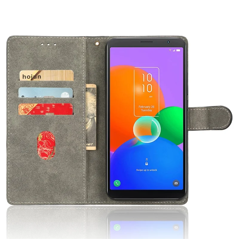 For TCL 403 Wallet Phone Flip Cover Leather Phone Case Phone Stand Shell with RFID Blocking Function - Brown