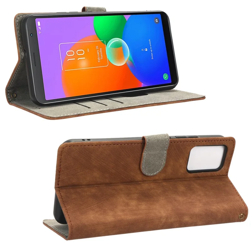 For TCL 403 Wallet Phone Flip Cover Leather Phone Case Phone Stand Shell with RFID Blocking Function - Brown