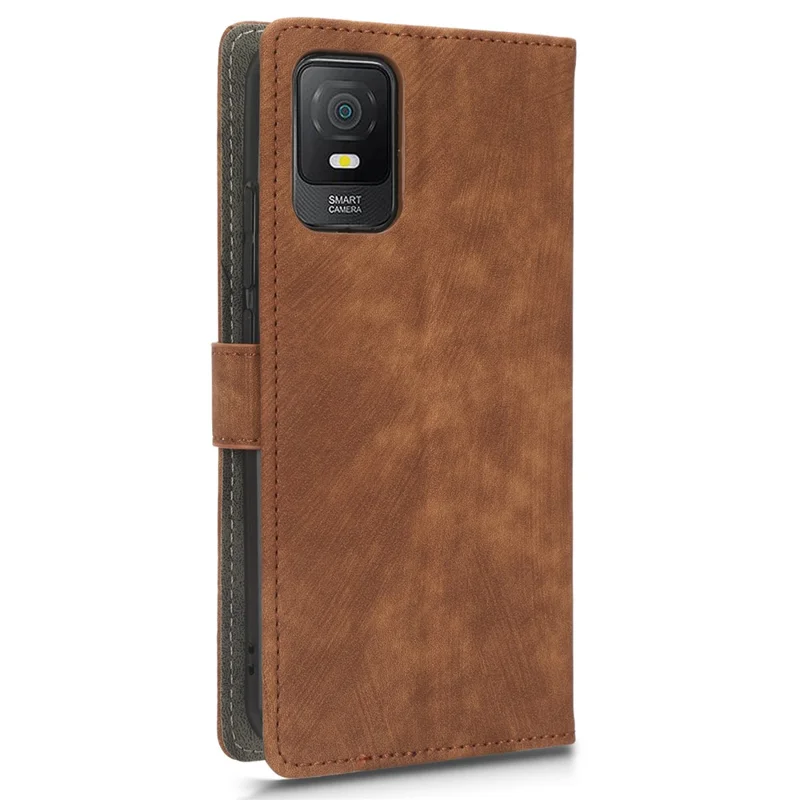 For TCL 403 Wallet Phone Flip Cover Leather Phone Case Phone Stand Shell with RFID Blocking Function - Brown
