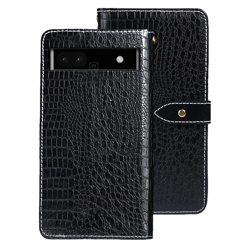 IDEWEI For Google Pixel 7a Shockproof Leather Phone Cover Crocodile Texture Stand Flip Wallet Phone Case - Black