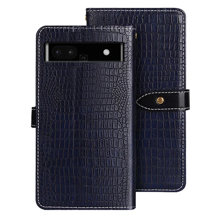 IDEWEI For Google Pixel 7a Shockproof Leather Phone Cover Crocodile Texture Stand Flip Wallet Phone Case - Blue