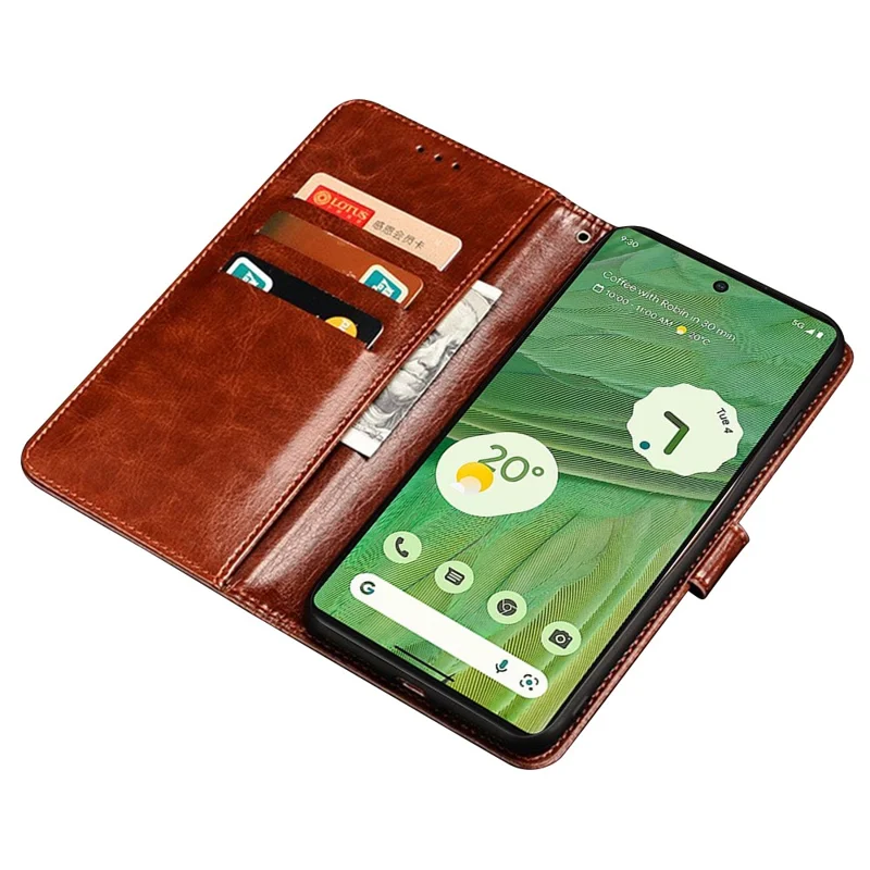 IDEWEI For Google Pixel 7a Anti-drop Cell Phone Cover Stand Wallet Protective PU Leather Phone Case - Brown
