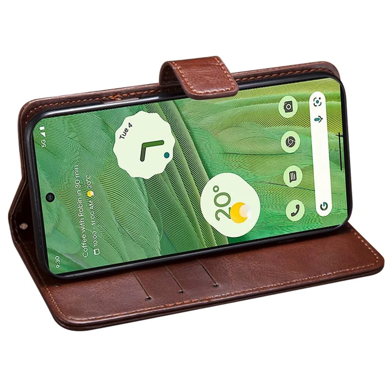 IDEWEI For Google Pixel 7a Anti-drop Cell Phone Cover Stand Wallet Protective PU Leather Phone Case - Brown