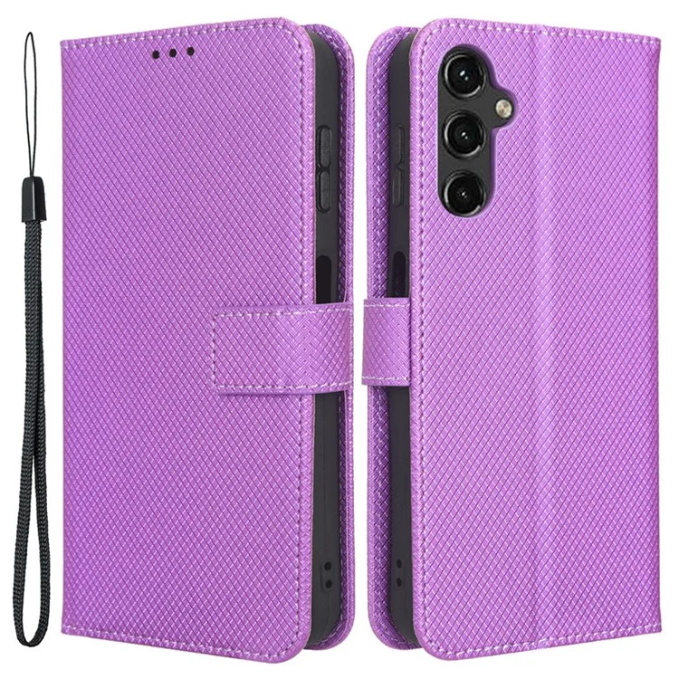 For Samsung Galaxy A14 5G / A14 4G Diamond Texture Leather Wallet Phone Cover Shockproof Phone Stand Case - Purple