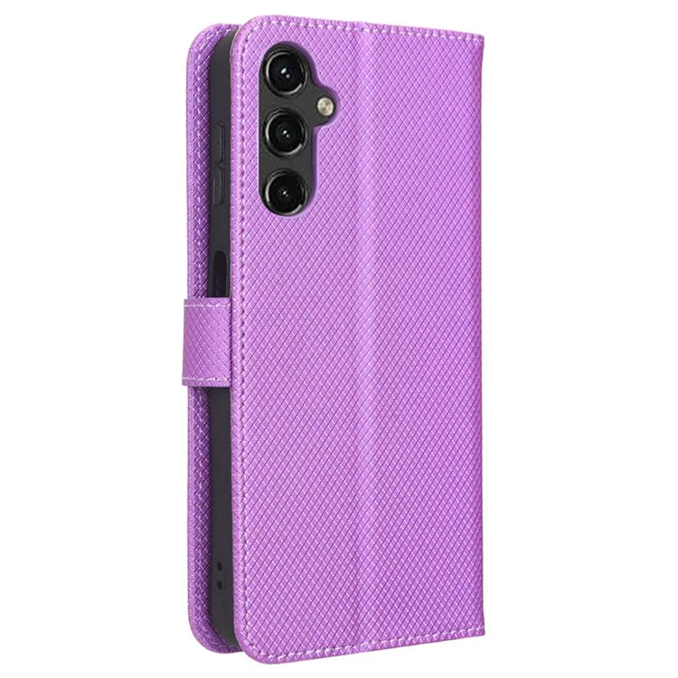 For Samsung Galaxy A14 5G / A14 4G Diamond Texture Leather Wallet Phone Cover Shockproof Phone Stand Case - Purple