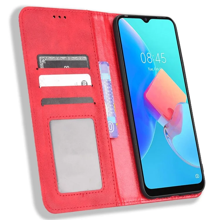 Für TECNO Spark 8C 4G / Spark Go 2022 KG5 Lederhülle für Mobiltelefone, Retro-Textur, Geldbörse, Handyhülle - Rot