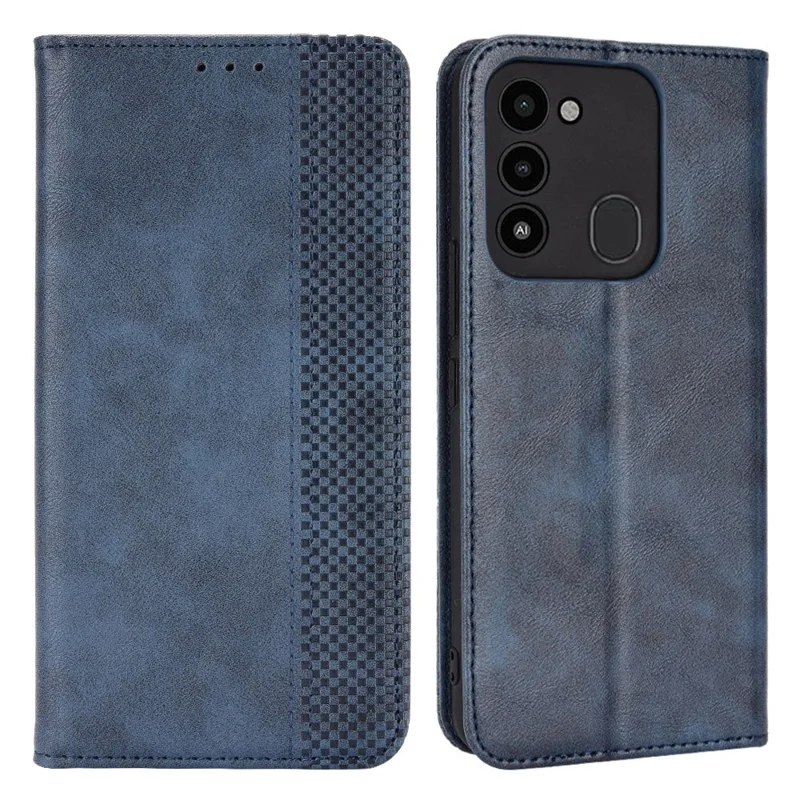 For TECNO Spark 8C 4G / Spark Go 2022 Leather Stand Mobile Phone Case Retro Texture Wallet Phone Cover - Blue