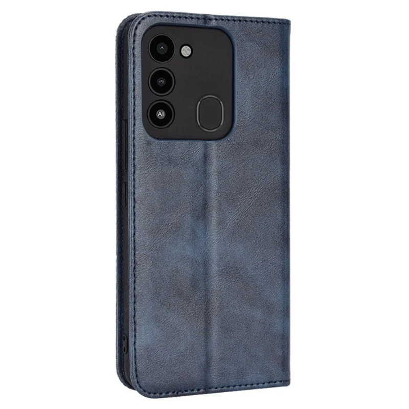 For TECNO Spark 8C 4G / Spark Go 2022 Leather Stand Mobile Phone Case Retro Texture Wallet Phone Cover - Blue