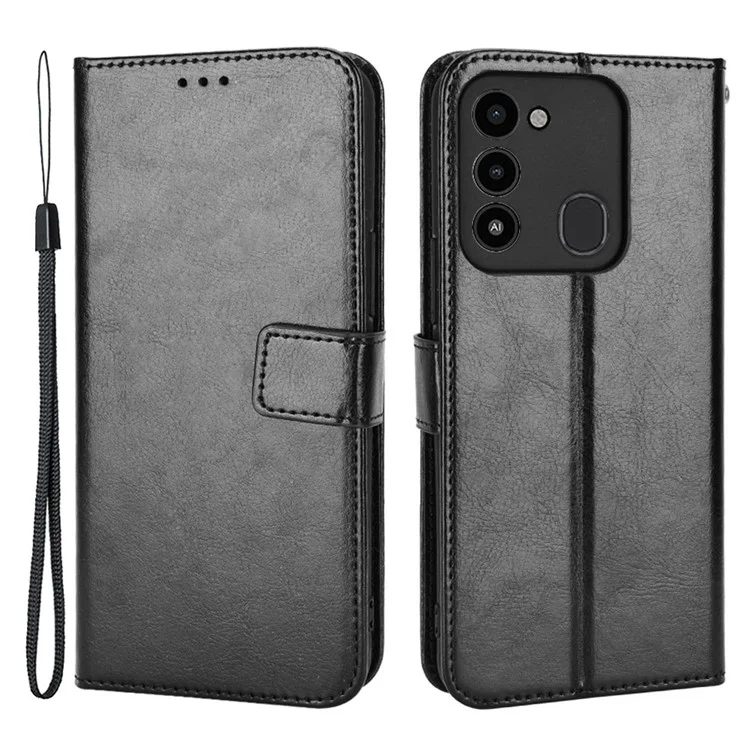 Für TECNO Spark 8C 4G / Spark Go 2022 KG5 Lederhülle Crazy Horse Textur Brieftasche Ständer Handyhülle - Schwarz