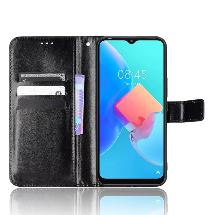Für TECNO Spark 8C 4G / Spark Go 2022 KG5 Lederhülle Crazy Horse Textur Brieftasche Ständer Handyhülle - Schwarz