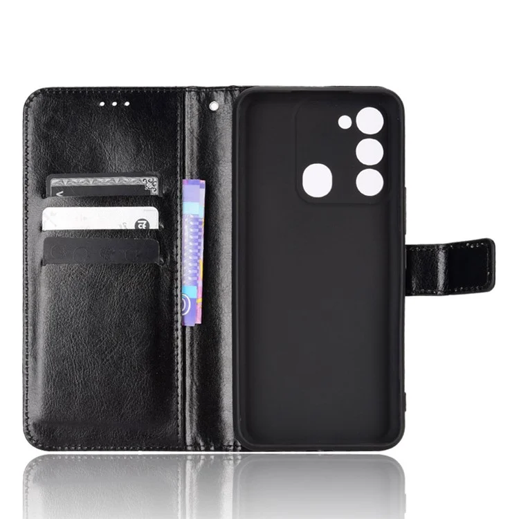 Für TECNO Spark 8C 4G / Spark Go 2022 KG5 Lederhülle Crazy Horse Textur Brieftasche Ständer Handyhülle - Schwarz
