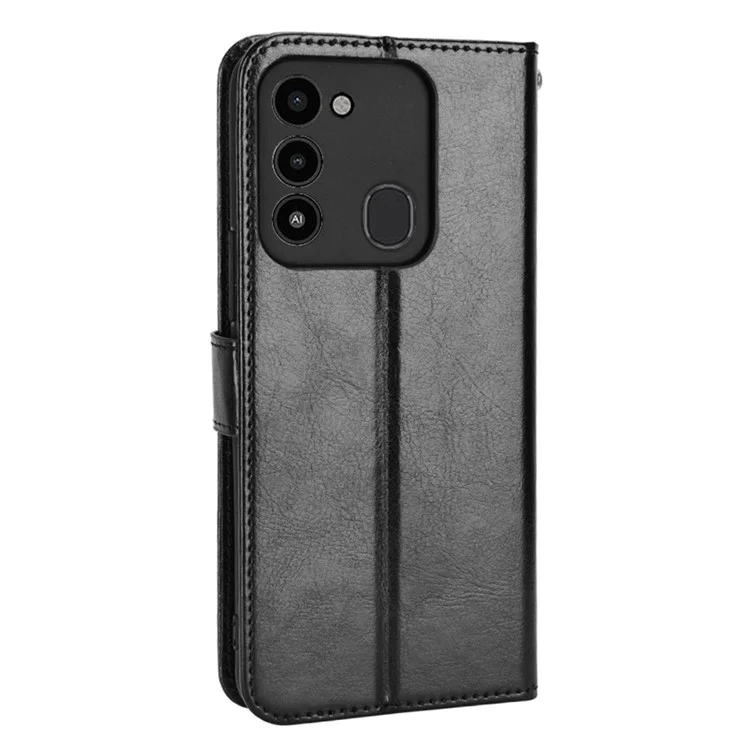 Für TECNO Spark 8C 4G / Spark Go 2022 KG5 Lederhülle Crazy Horse Textur Brieftasche Ständer Handyhülle - Schwarz
