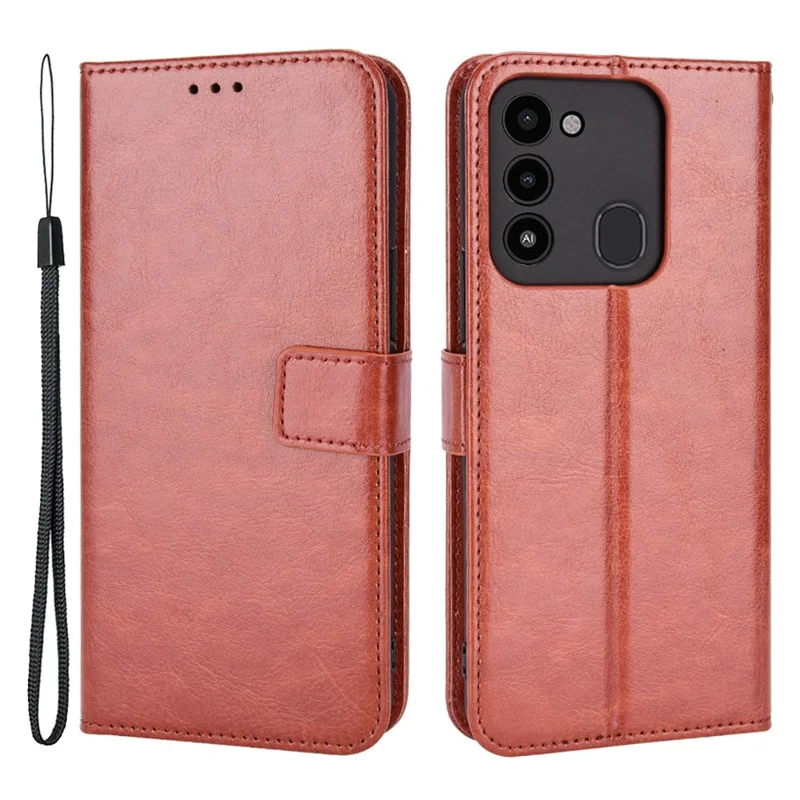 For TECNO Spark 8C 4G / Spark Go 2022 KG5 Leather Phone Case Crazy Horse Texture Wallet Stand Phone Cover - Brown