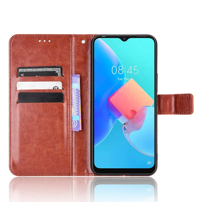 For TECNO Spark 8C 4G / Spark Go 2022 KG5 Leather Phone Case Crazy Horse Texture Wallet Stand Phone Cover - Brown