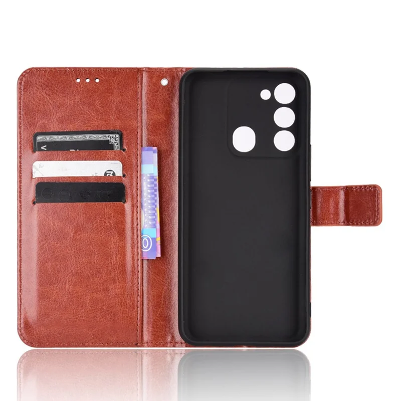 For TECNO Spark 8C 4G / Spark Go 2022 KG5 Leather Phone Case Crazy Horse Texture Wallet Stand Phone Cover - Brown