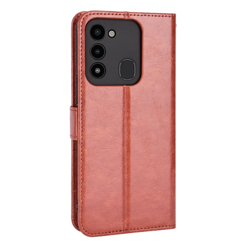 For TECNO Spark 8C 4G / Spark Go 2022 KG5 Leather Phone Case Crazy Horse Texture Wallet Stand Phone Cover - Brown