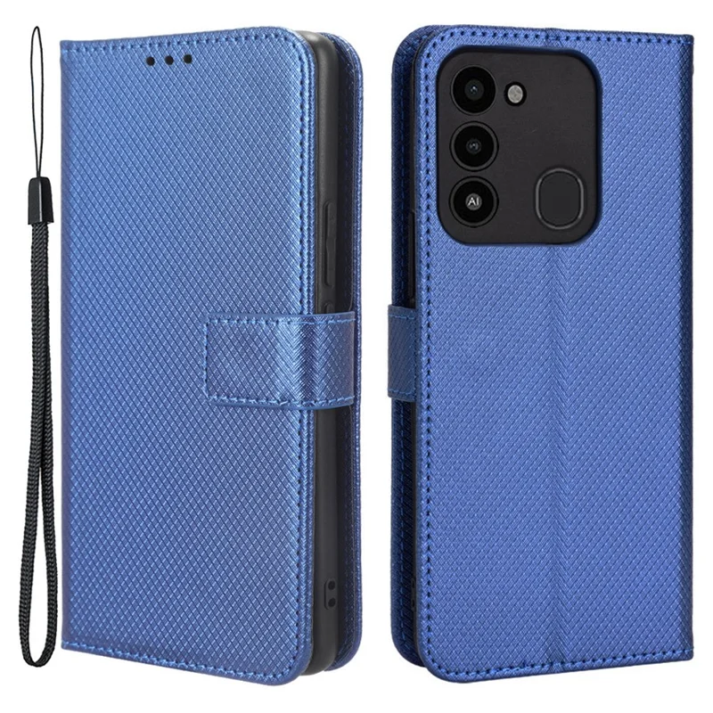For TECNO Spark 8C 4G / Spark Go 2022 KG5 Diamond Texture Wallet Phone Case Stand PU Leather Phone Cover - Blue