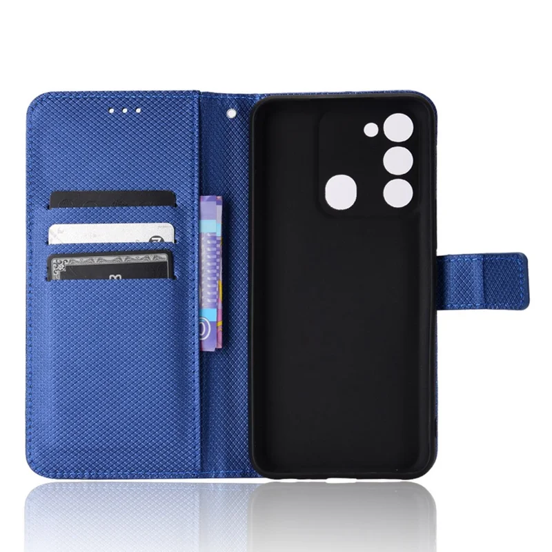 For TECNO Spark 8C 4G / Spark Go 2022 KG5 Diamond Texture Wallet Phone Case Stand PU Leather Phone Cover - Blue