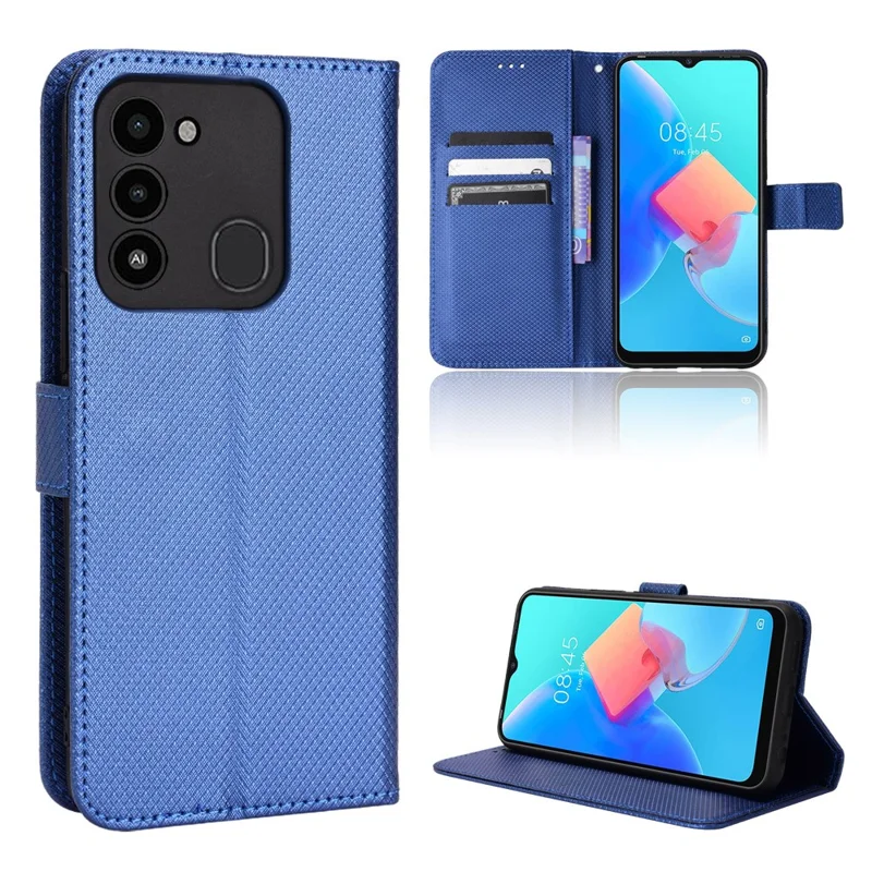 For TECNO Spark 8C 4G / Spark Go 2022 KG5 Diamond Texture Wallet Phone Case Stand PU Leather Phone Cover - Blue