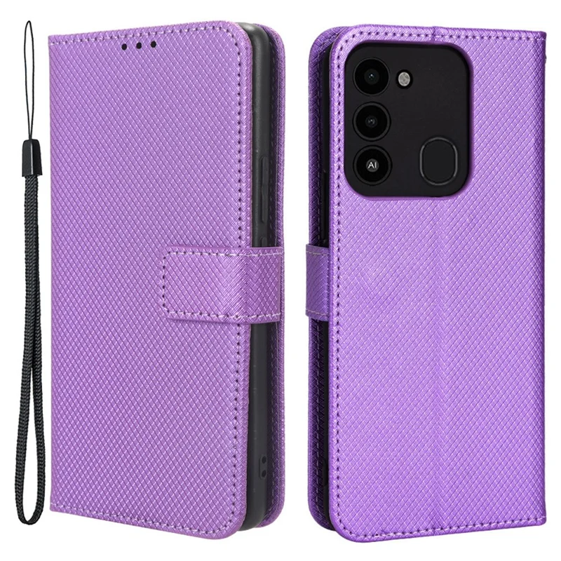 For TECNO Spark 8C 4G / Spark Go 2022 KG5 Diamond Texture Wallet Phone Case Stand PU Leather Phone Cover - Purple
