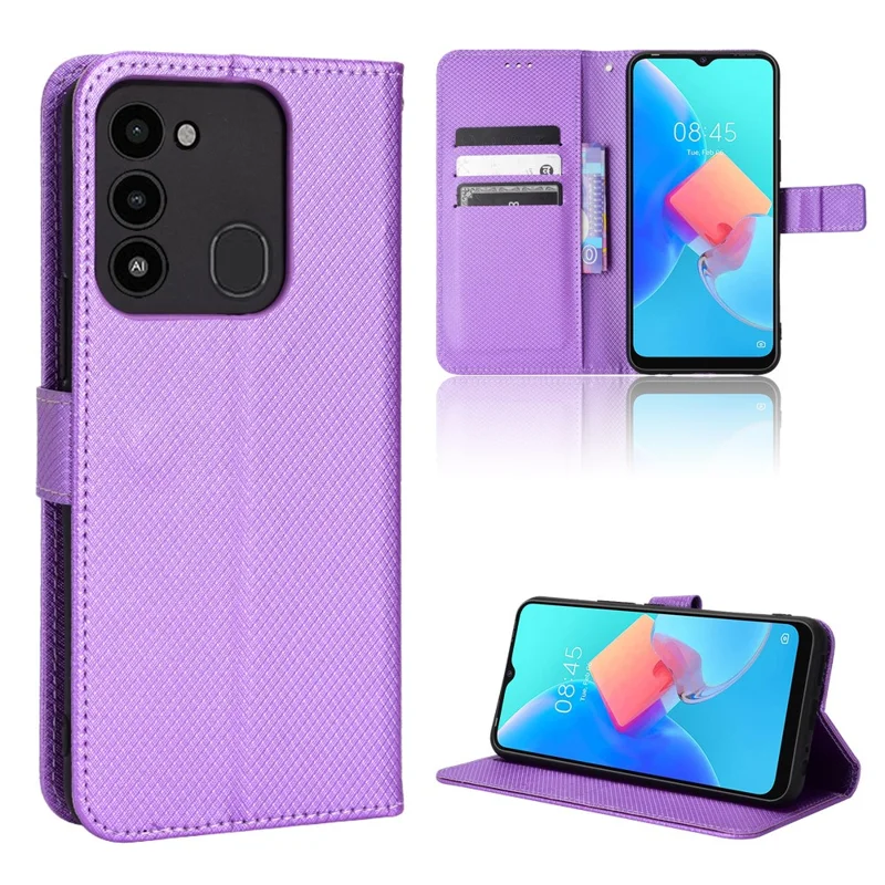 For TECNO Spark 8C 4G / Spark Go 2022 KG5 Diamond Texture Wallet Phone Case Stand PU Leather Phone Cover - Purple