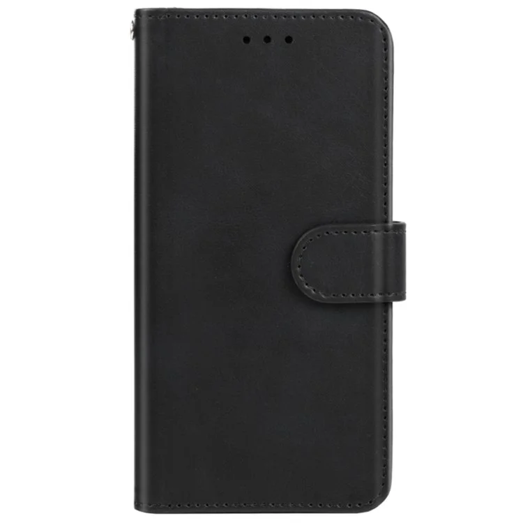 For TECNO Pop 5 LTE 4G Phone Leather Case Calf Texture Wallet Stand Cell Phone Cover with Strap - Black
