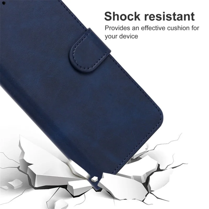 For TECNO Pop 5 LTE 4G Phone Leather Case Calf Texture Wallet Stand Cell Phone Cover with Strap - Blue