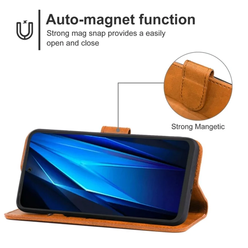 For TECNO Pop 5 LTE 4G Phone Leather Case Calf Texture Wallet Stand Cell Phone Cover with Strap - Brown