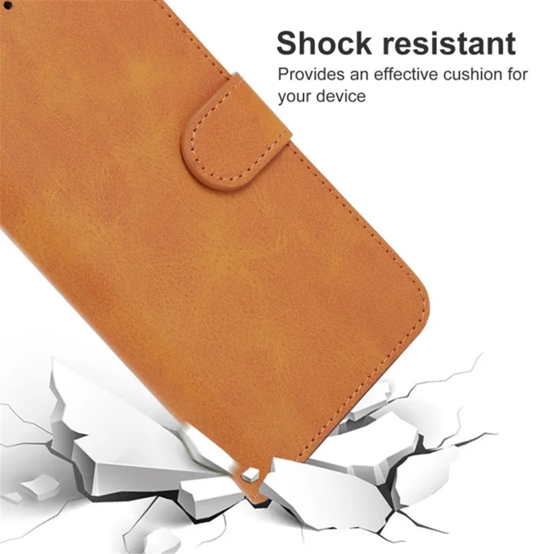 For TECNO Pop 5 LTE 4G Phone Leather Case Calf Texture Wallet Stand Cell Phone Cover with Strap - Brown