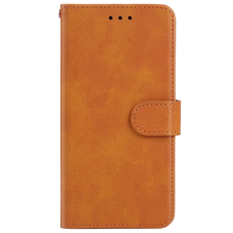 For TECNO Pop 5 LTE 4G Phone Leather Case Calf Texture Wallet Stand Cell Phone Cover with Strap - Brown