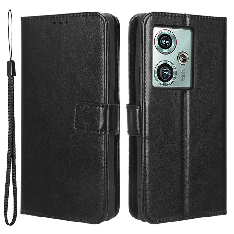 Phone Leather Case for ZTE nubia Z50 Crazy Horse Texture Wallet Stand Phone Cover - Black
