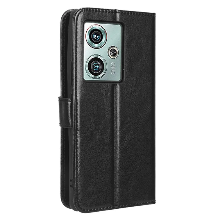 Phone Leather Case for ZTE nubia Z50 Crazy Horse Texture Wallet Stand Phone Cover - Black
