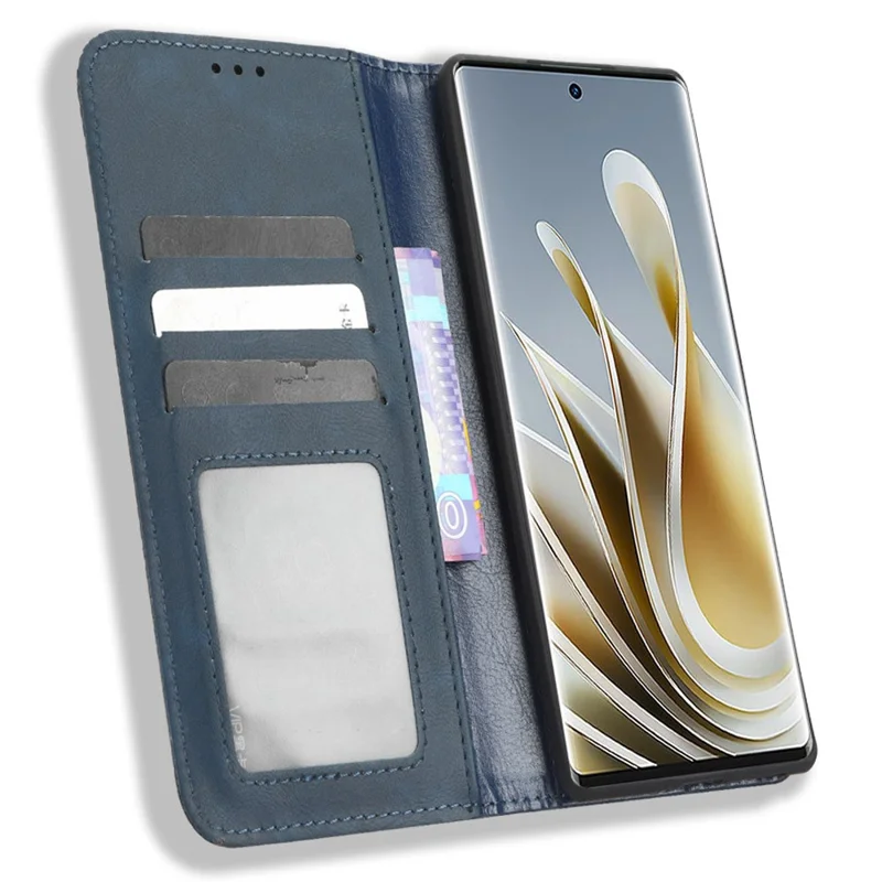 Para ZTE nubia Z50 Vintage PU Leather Phone Case Wallet Stand Magnetic Clasp Shockproof Cover - Azul