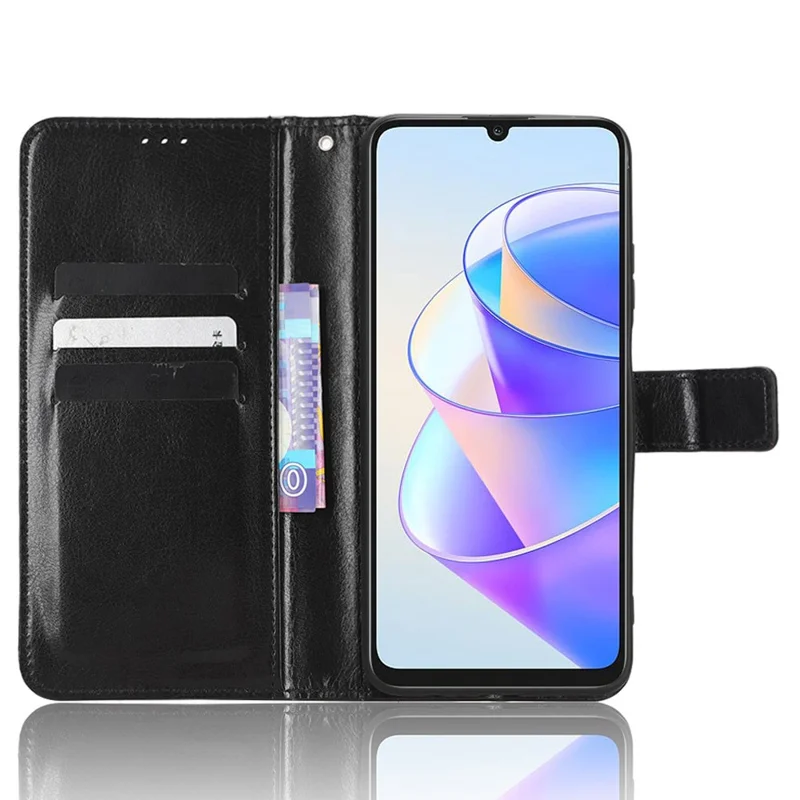 PU Leather Phone Wallet Case for Honor X7a 5G / Play7T 5G Crazy Horse Texture Stand Mobile Phone Cover - Black