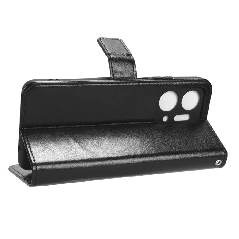 PU Leather Phone Wallet Case for Honor X7a 5G / Play7T 5G Crazy Horse Texture Stand Mobile Phone Cover - Black