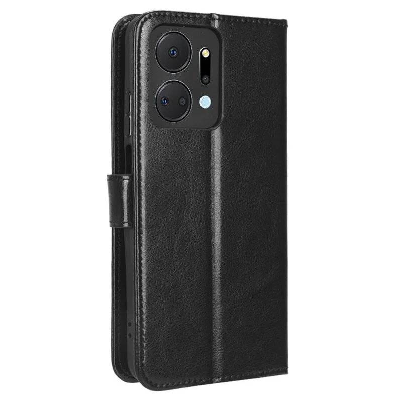 PU Leather Phone Wallet Case for Honor X7a 5G / Play7T 5G Crazy Horse Texture Stand Mobile Phone Cover - Black